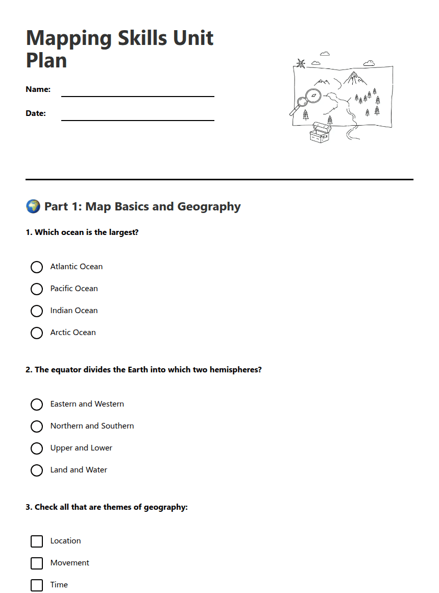 Mapping Skills Unit Plan worksheet preview