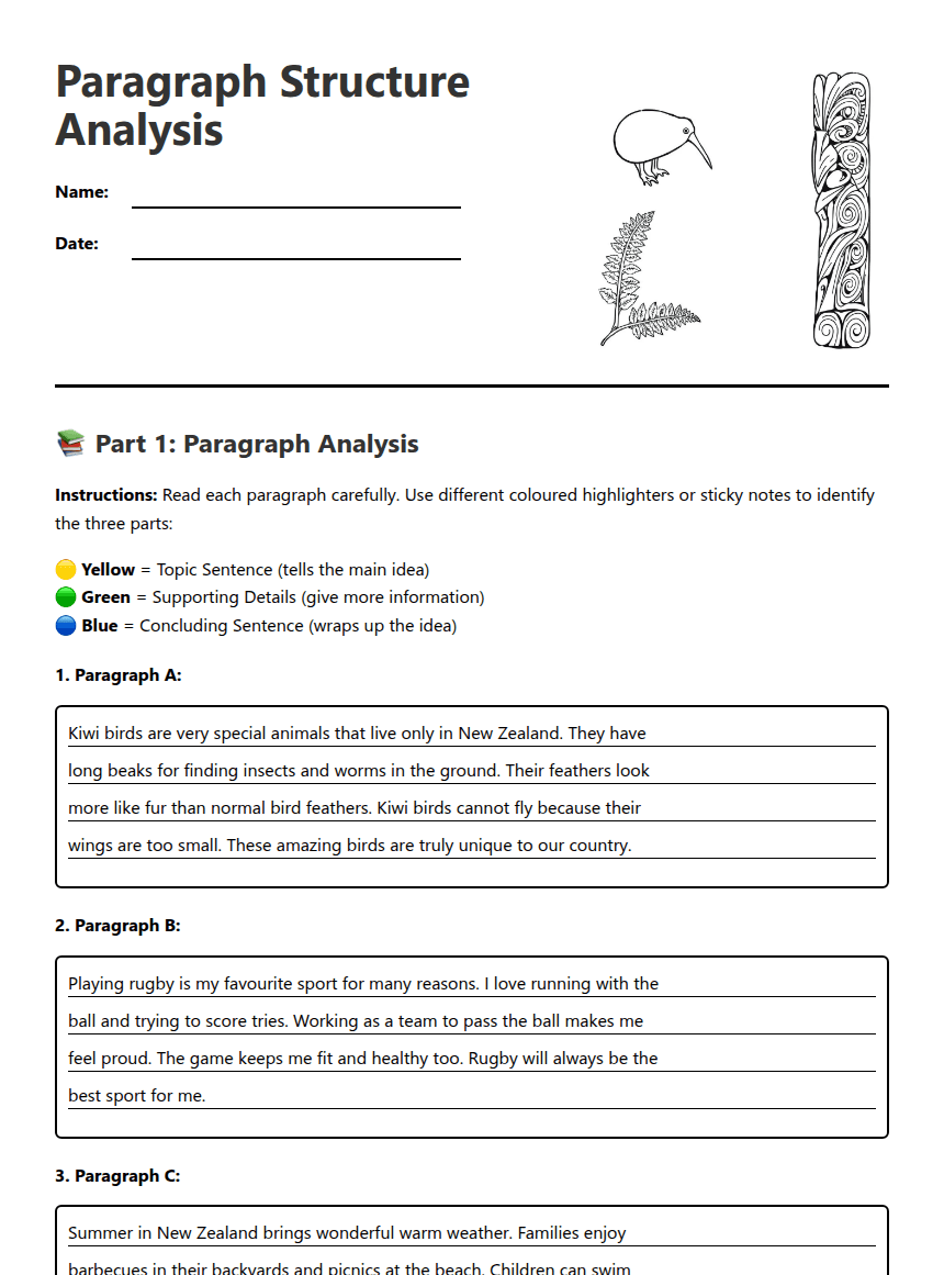 Paragraph Structure Analysis worksheet preview