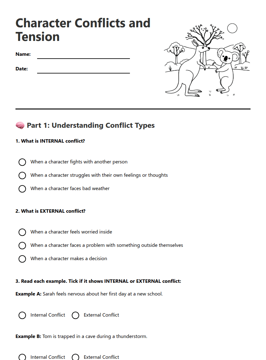 Character Conflicts and Tension worksheet preview