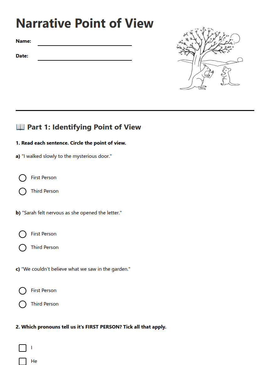 Narrative Point of View worksheet preview