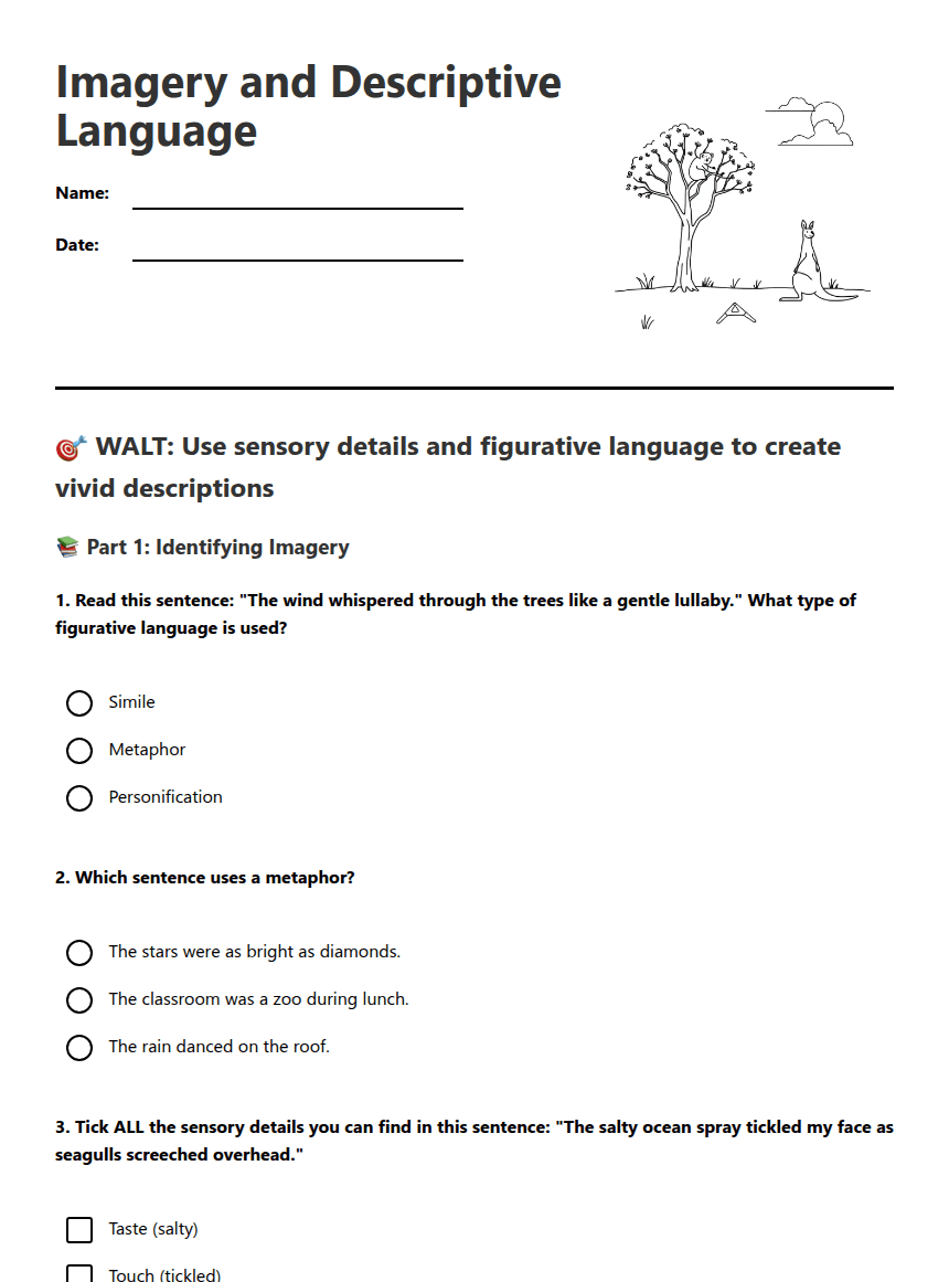 Imagery and Descriptive Language worksheet preview
