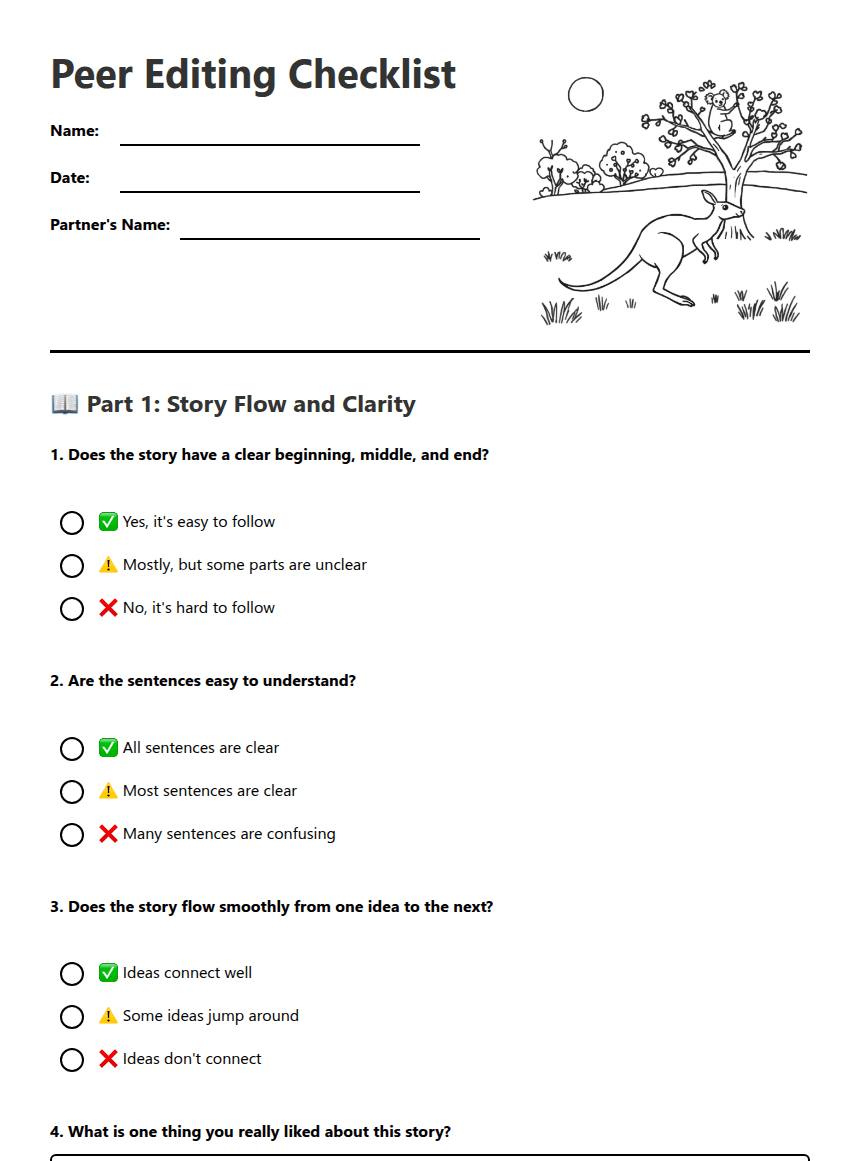 Peer Editing Checklist worksheet preview