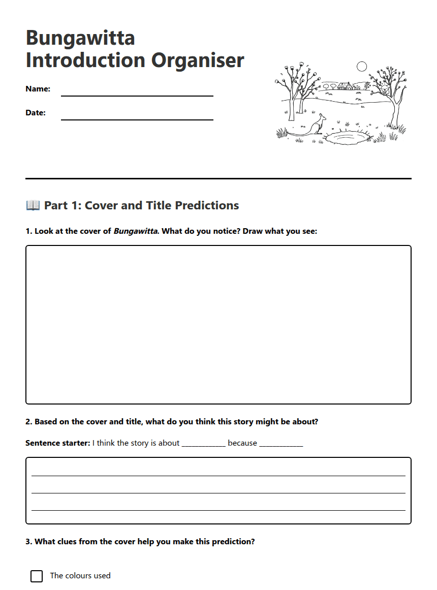 Bungawitta Introduction Organiser worksheet preview
