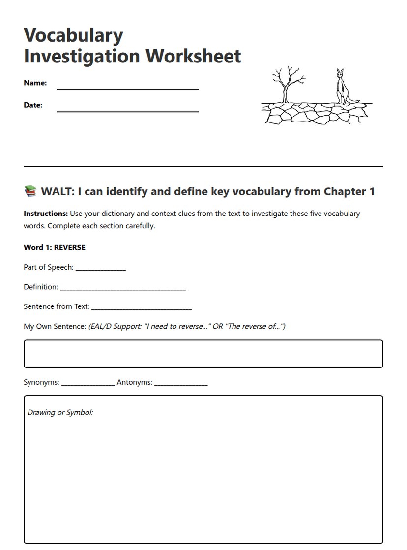 Vocabulary Investigation Worksheet