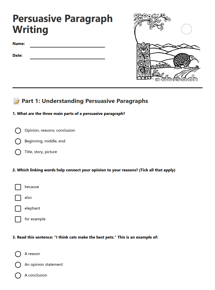 Persuasive Paragraph Writing worksheet preview