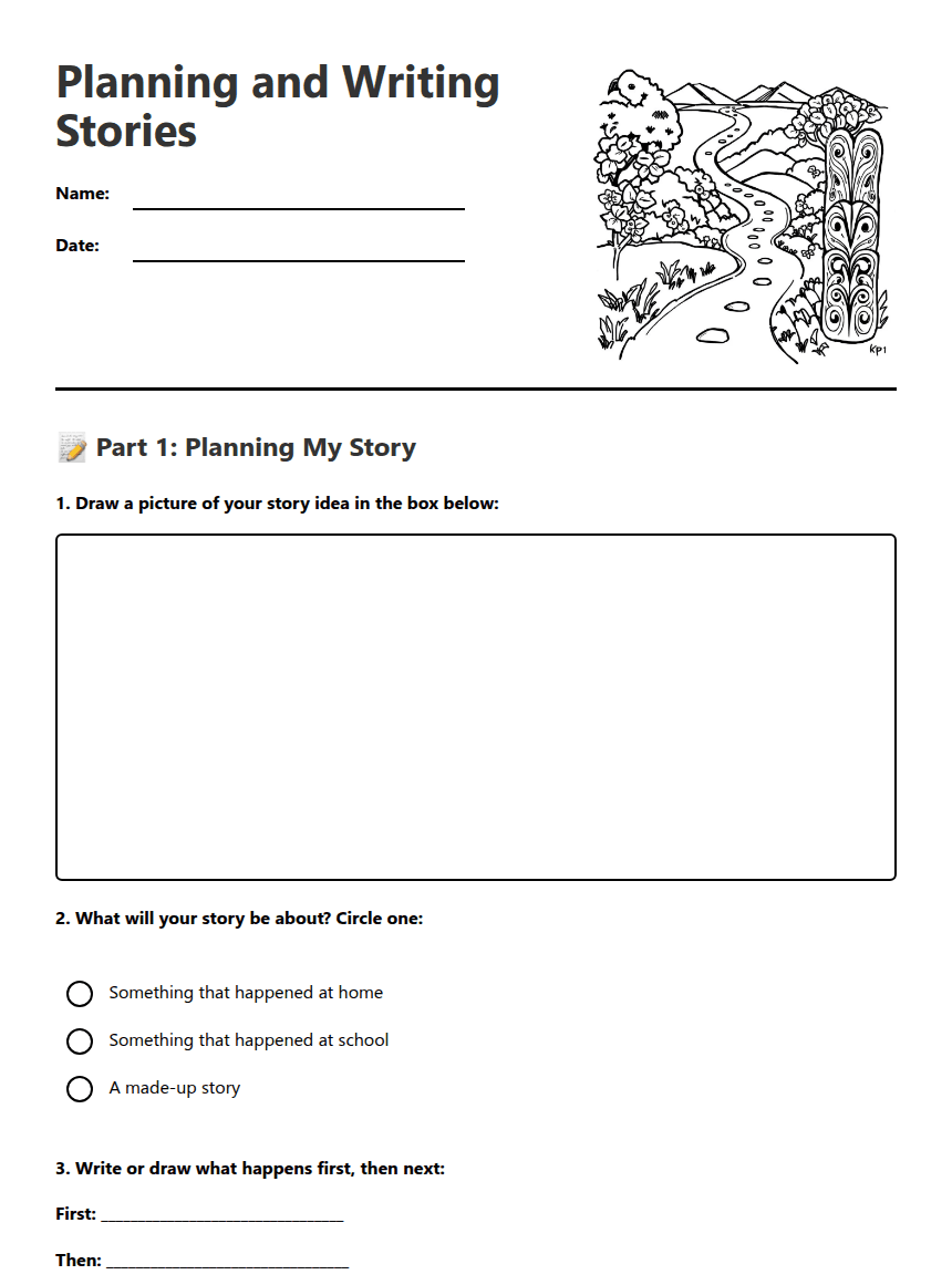 Planning and Writing Stories worksheet preview