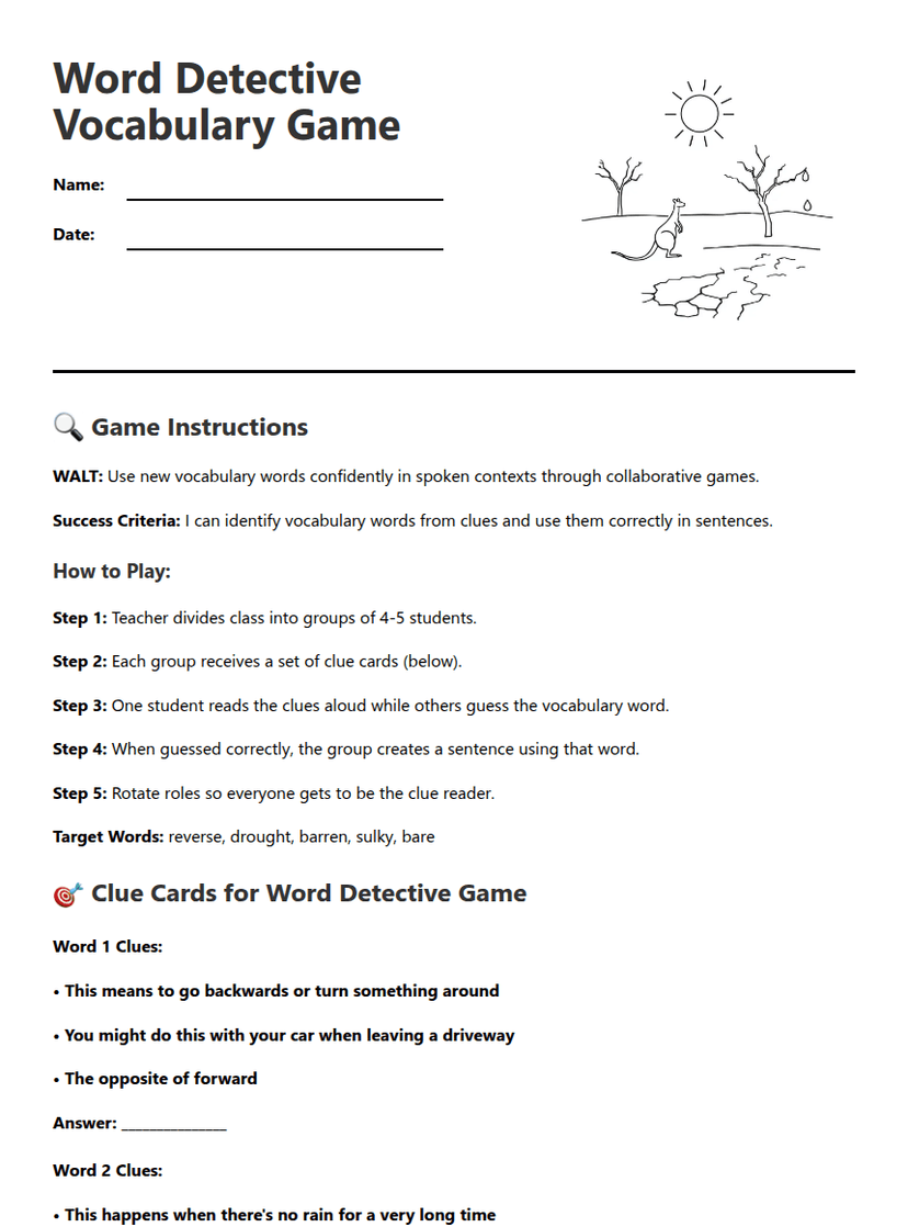 Word Detective Vocabulary Game