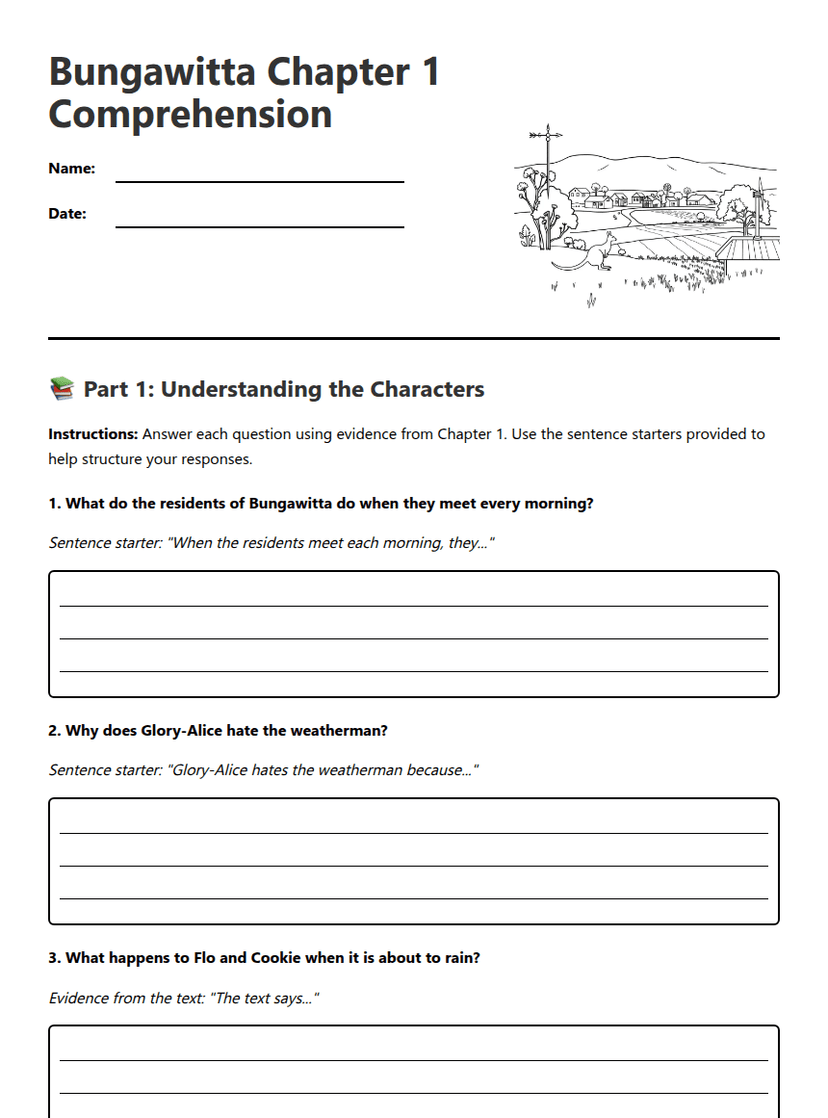 Bungawitta Chapter 1 Comprehension