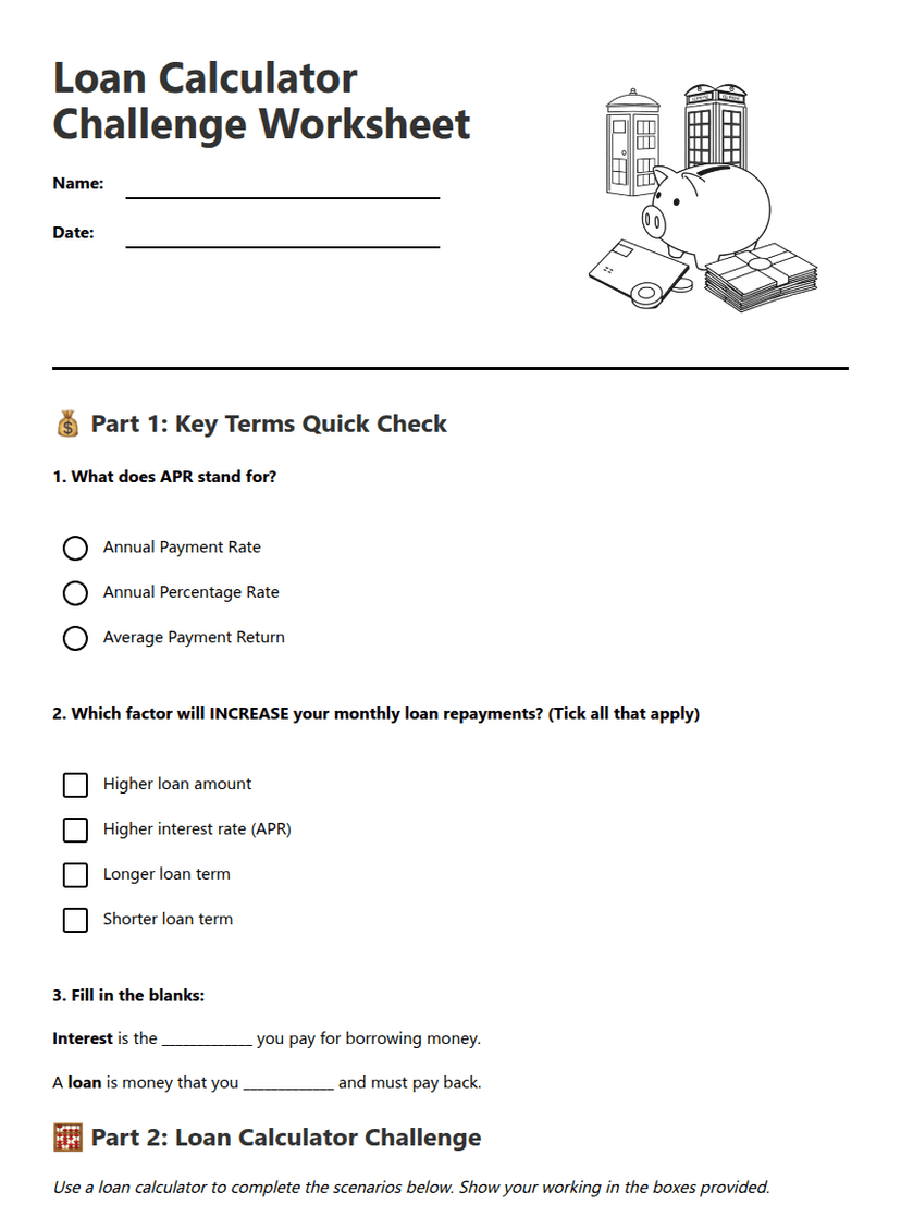 Loan Calculator Challenge Worksheet