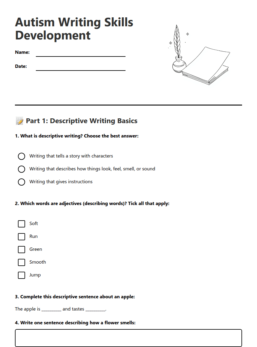 Autism Writing Skills Development worksheet preview