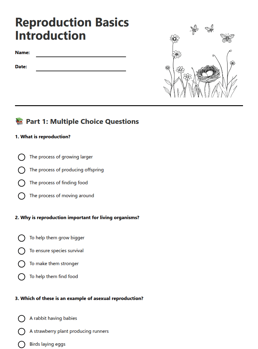 Reproduction Basics Introduction worksheet preview