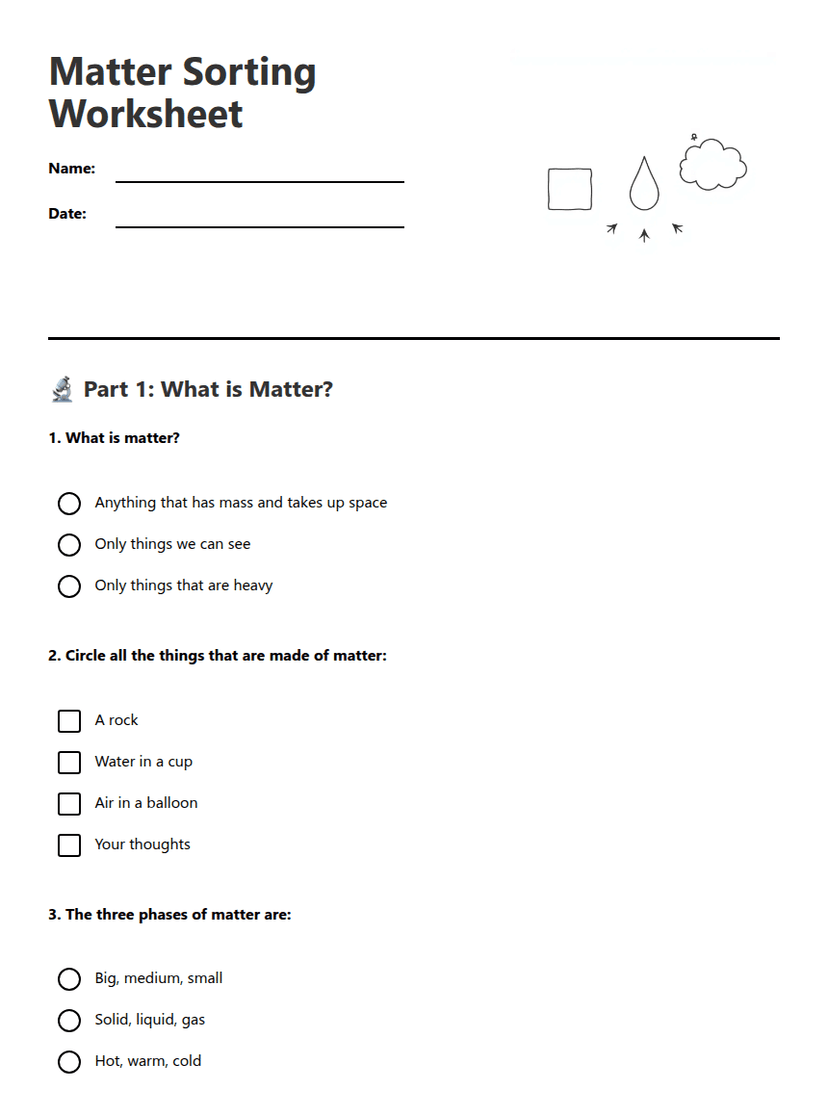 Matter Sorting Worksheet