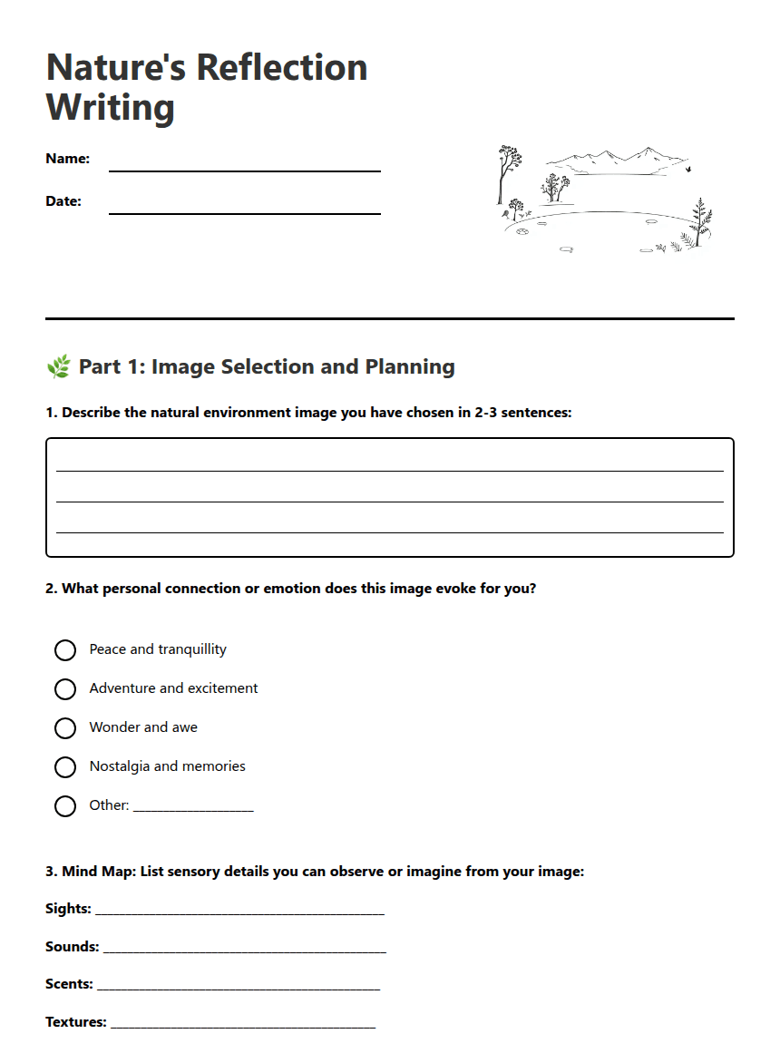Nature's Reflection Writing worksheet preview