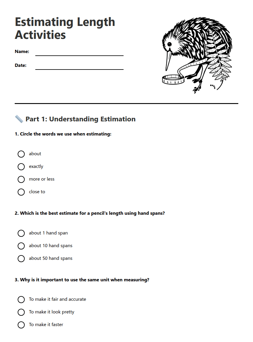 Estimating Length Activities worksheet preview