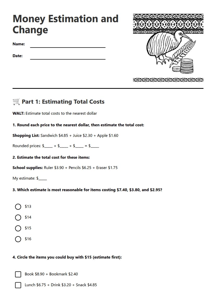Money Estimation and Change