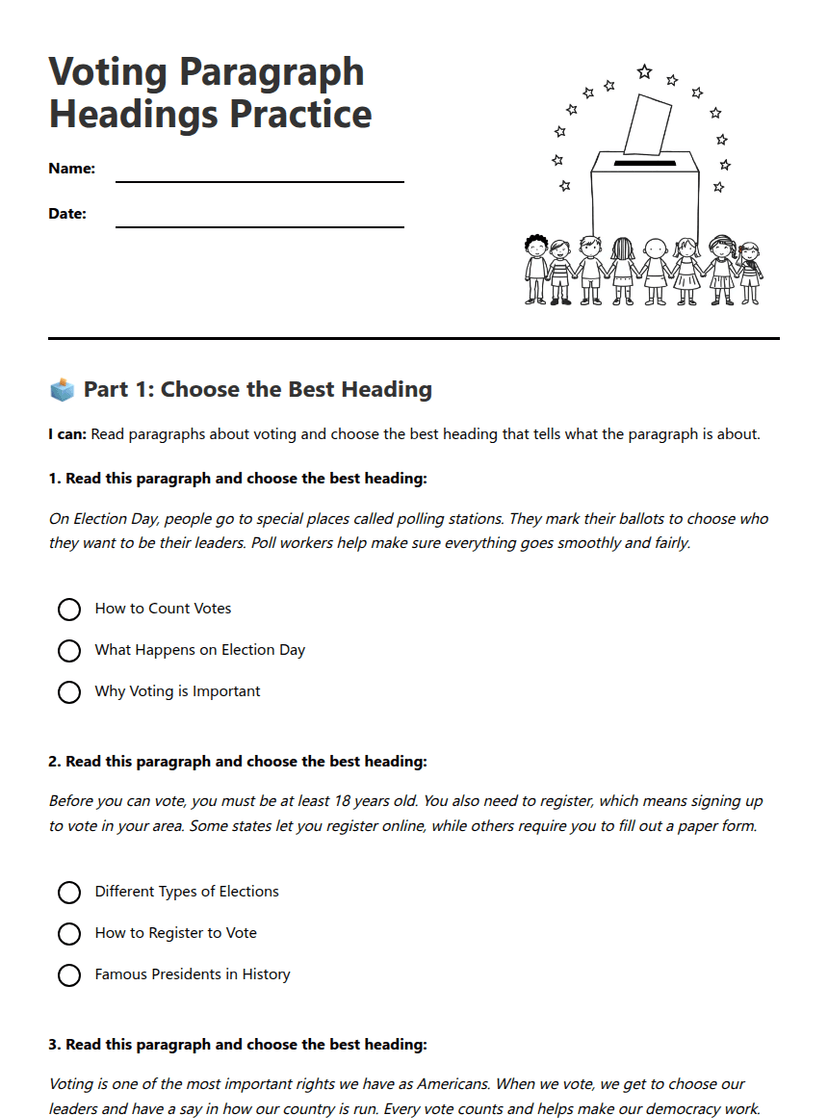 Voting Paragraph Headings Practice