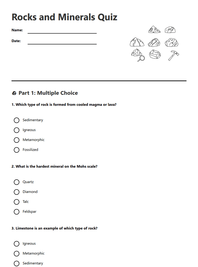 Rocks and Minerals Quiz