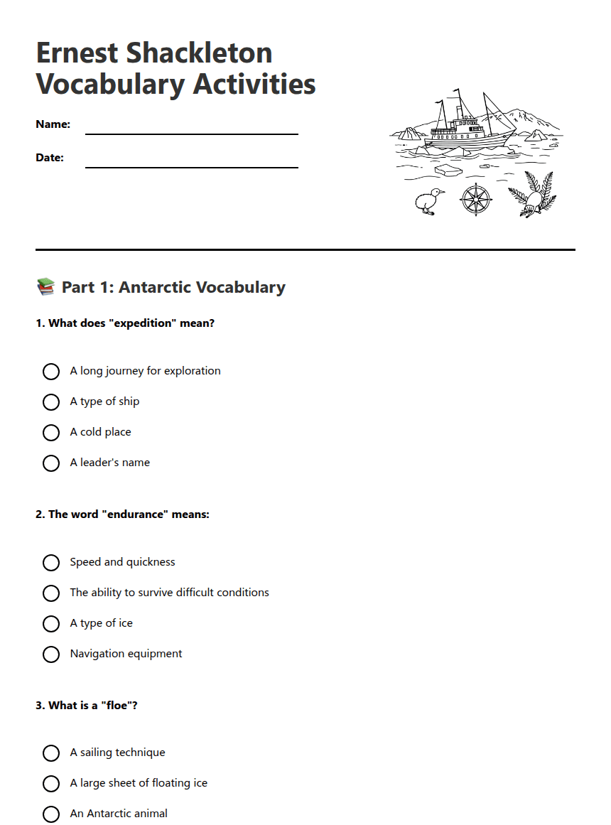 Ernest Shackleton Vocabulary Activities worksheet preview