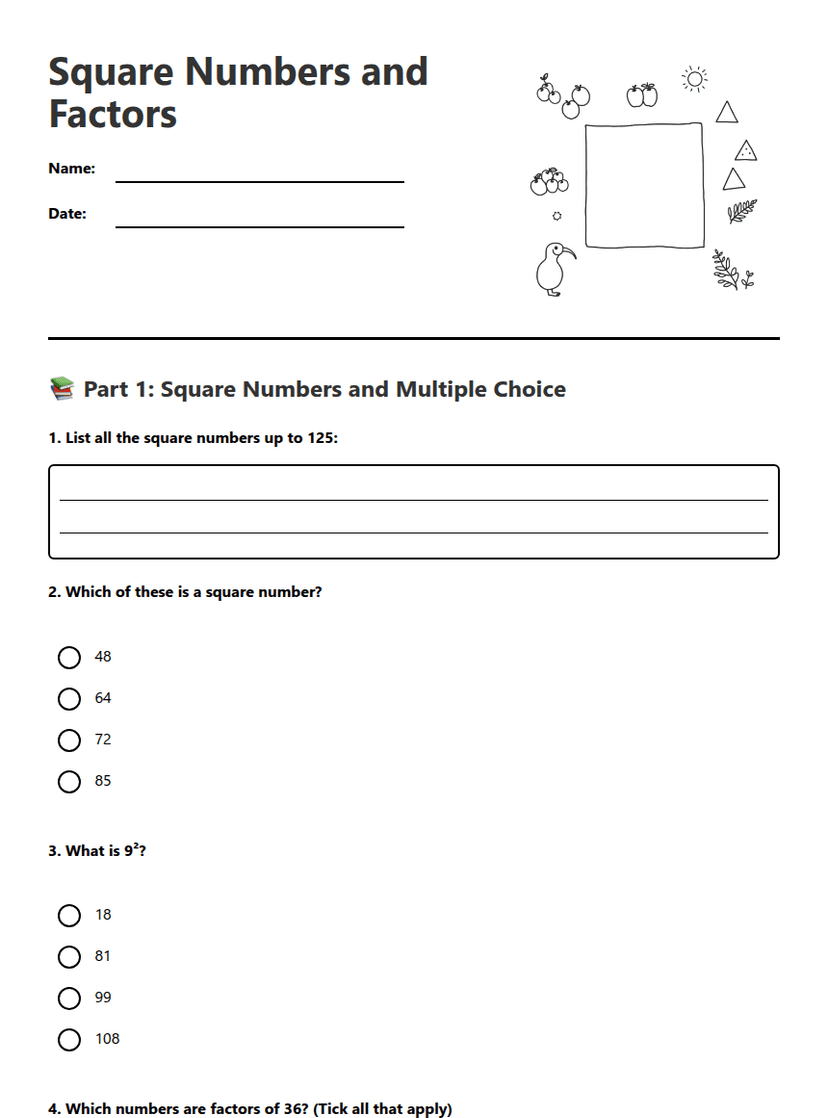 Square Numbers and Factors