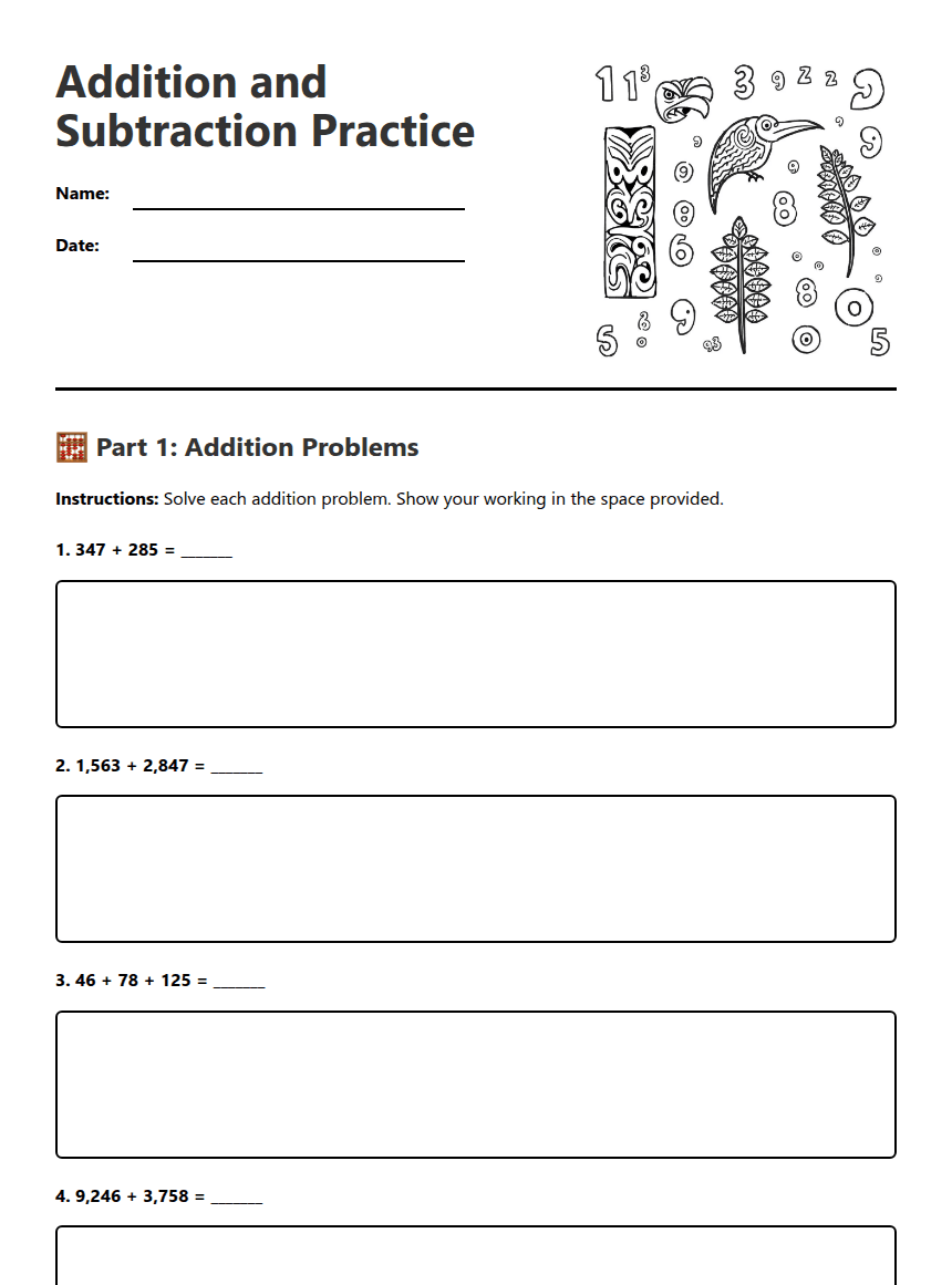 Addition and Subtraction Practice worksheet preview