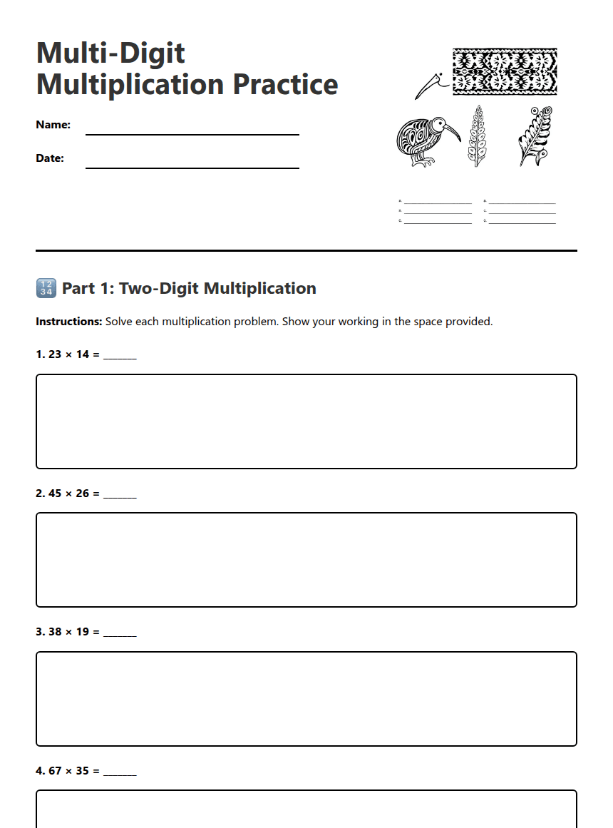 Multi-Digit Multiplication Practice worksheet preview