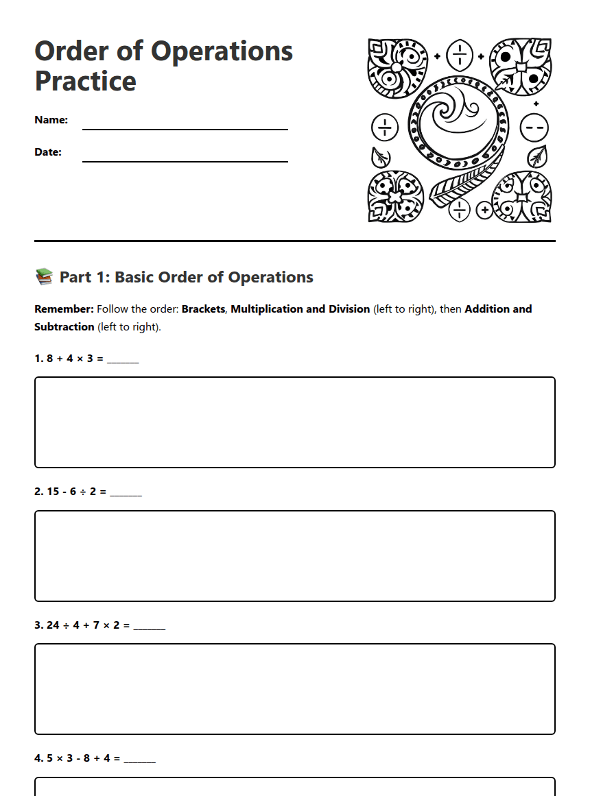 Order of Operations Practice worksheet preview