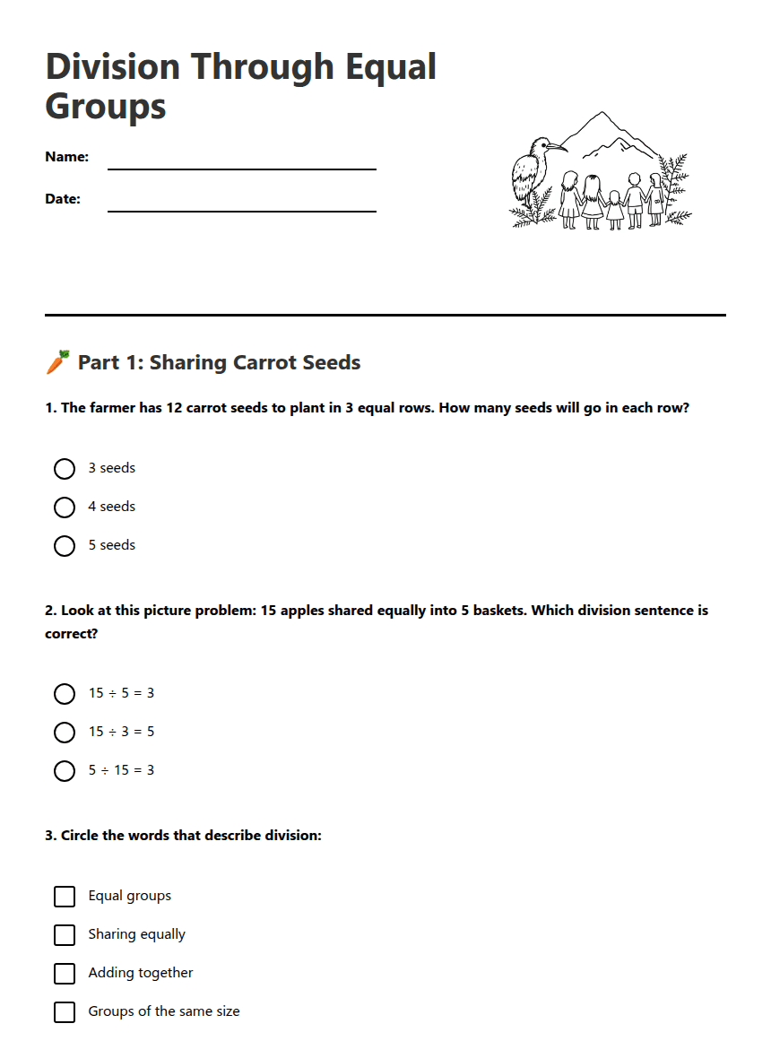 Division Through Equal Groups worksheet preview