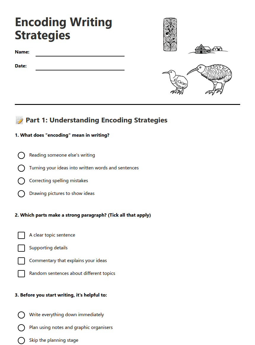 Encoding Writing Strategies worksheet preview