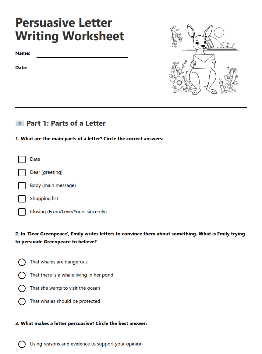 Persuasive Letter Writing Worksheet worksheet preview