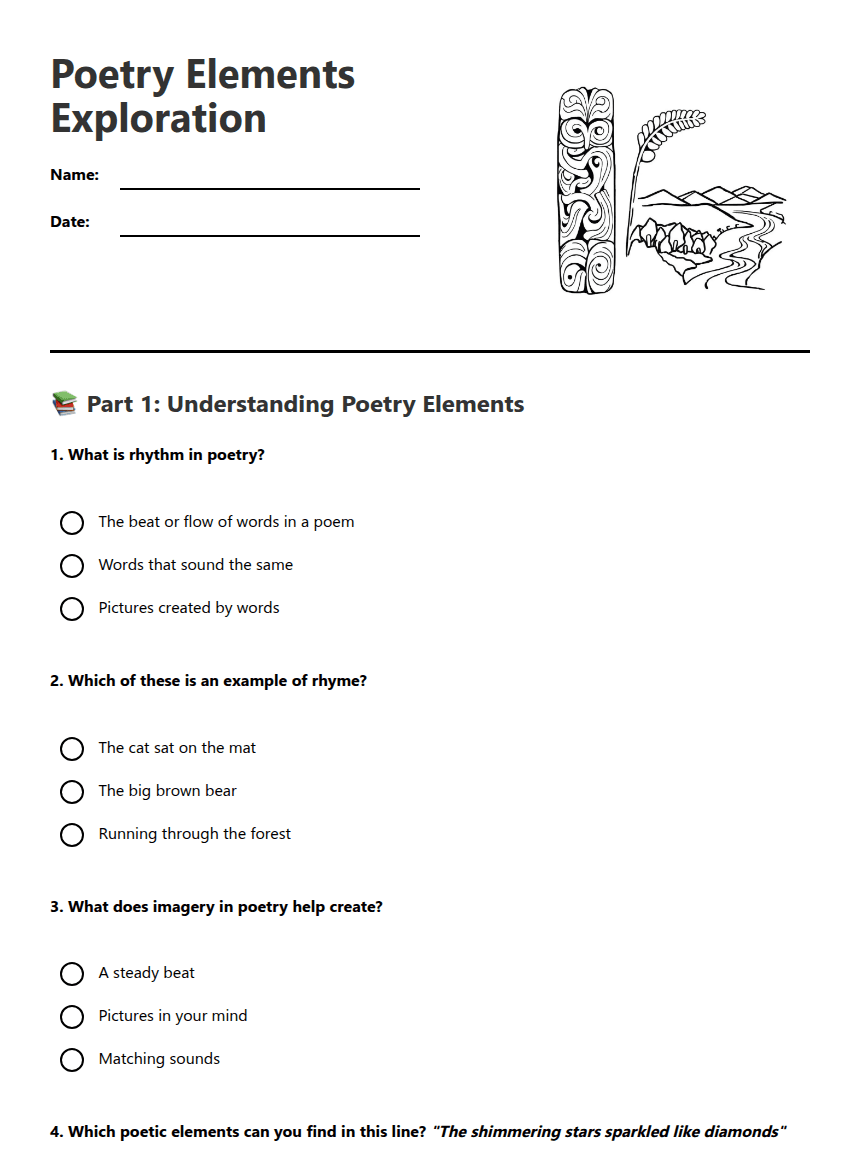 Poetry Elements Exploration worksheet preview