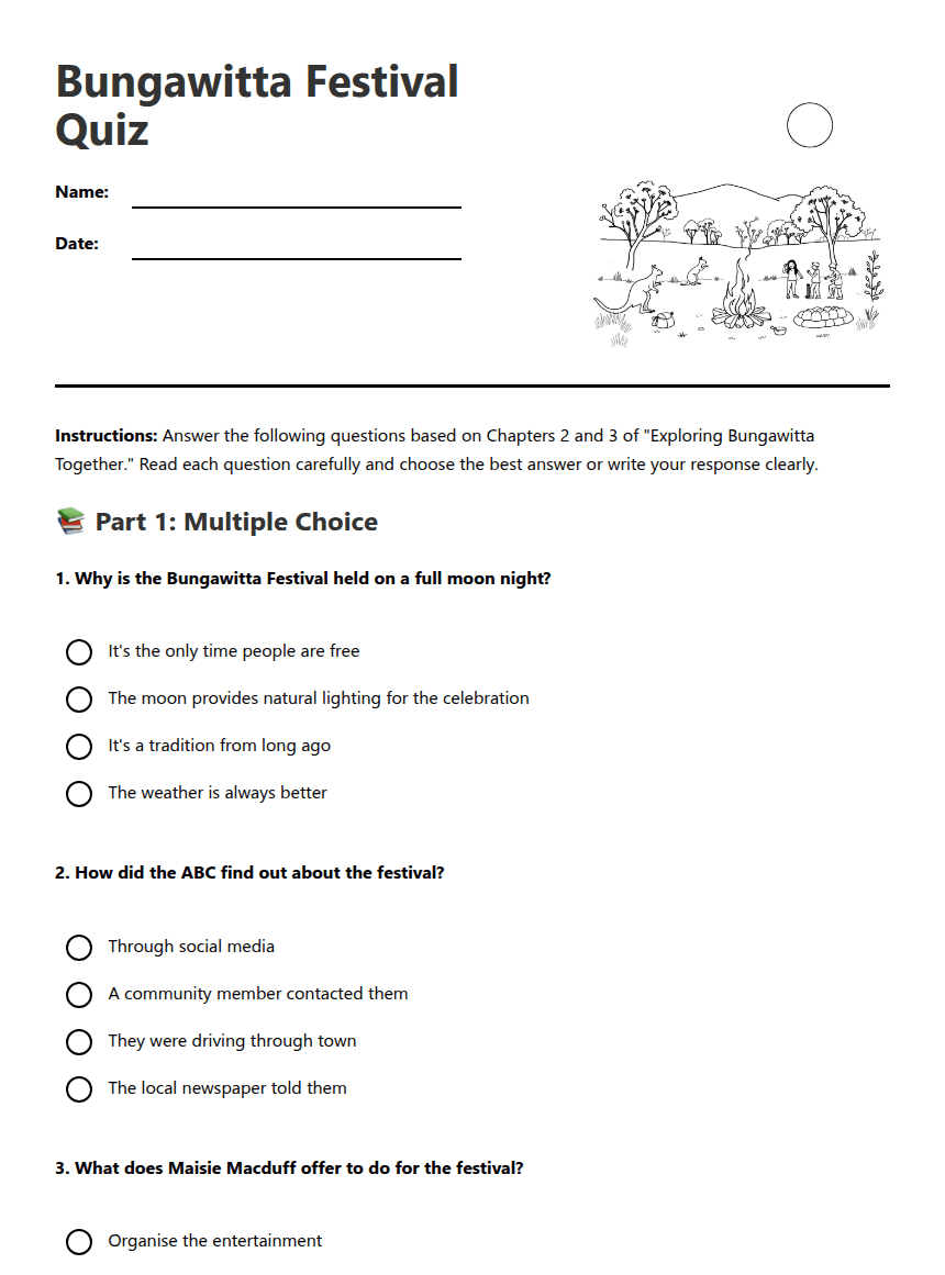 Bungawitta Festival Quiz worksheet preview