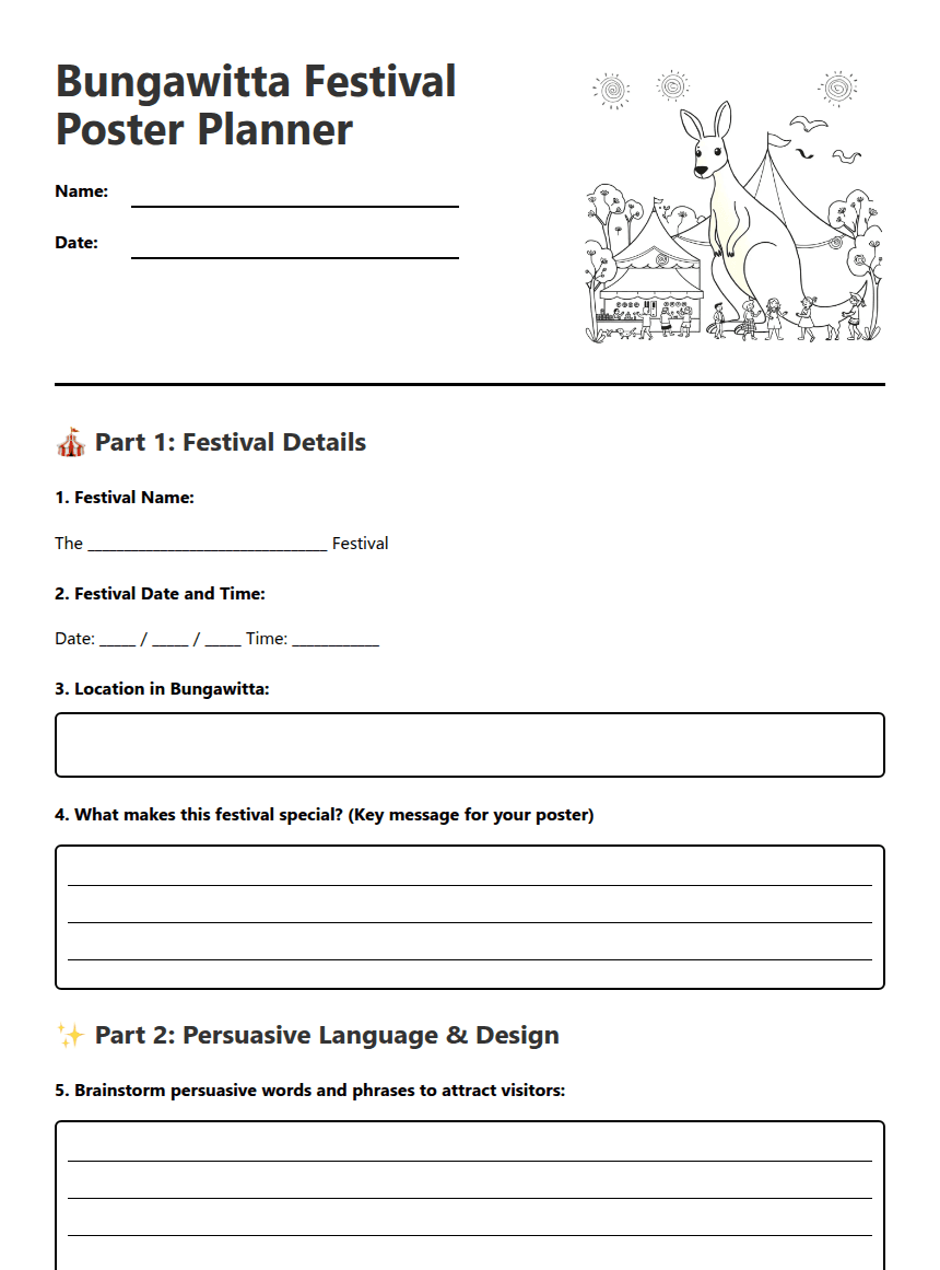 Bungawitta Festival Poster Planner worksheet preview