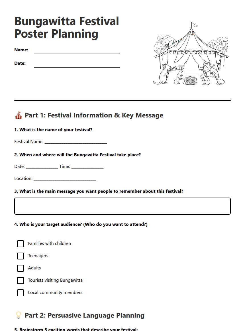 Bungawitta Festival Poster Planning worksheet preview