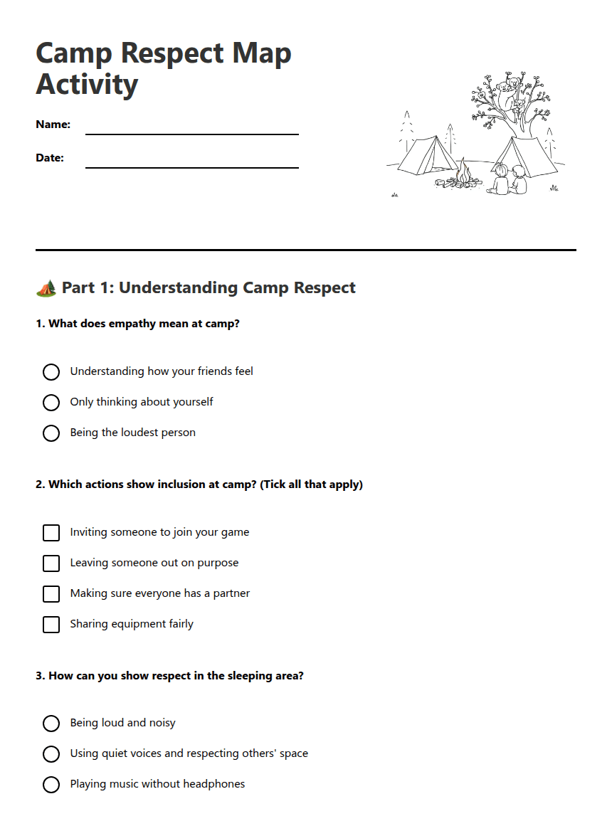 Camp Respect Map Activity worksheet preview
