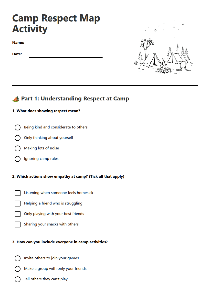 Camp Respect Map Activity worksheet preview