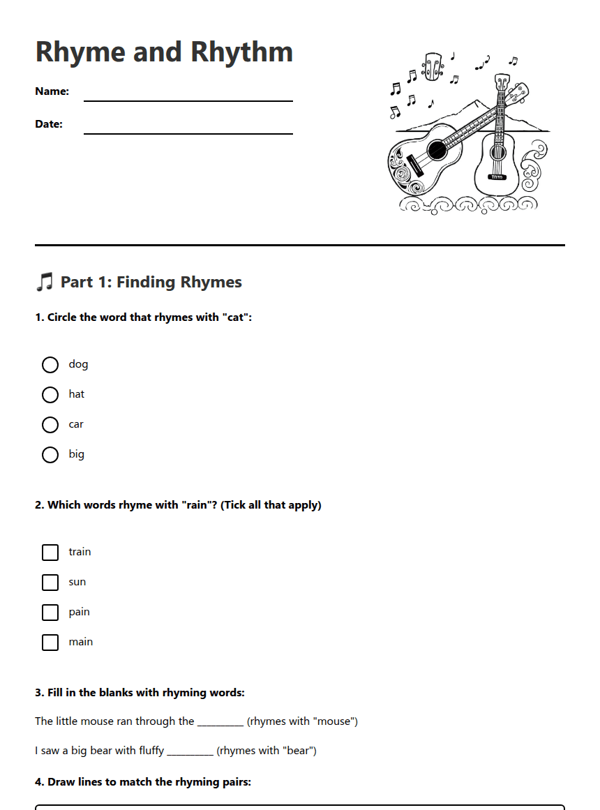 Rhyme and Rhythm worksheet preview