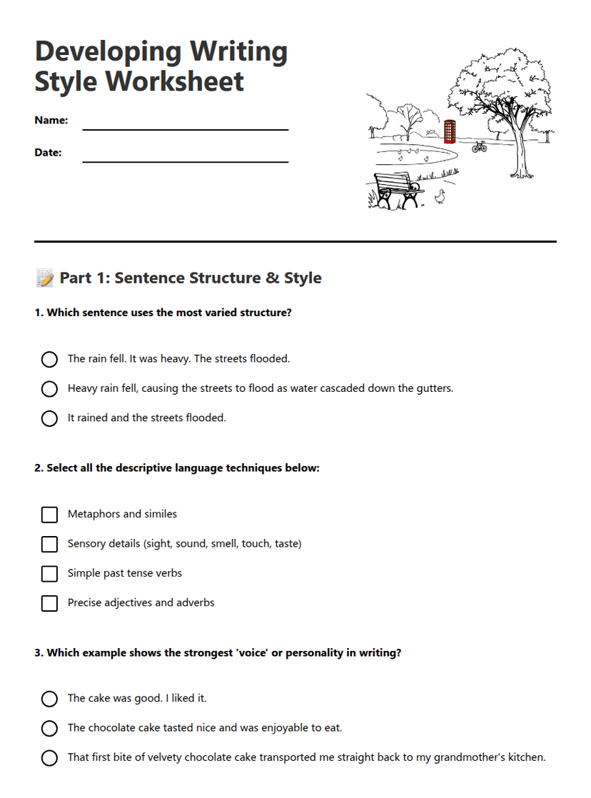 Developing Writing Style Worksheet