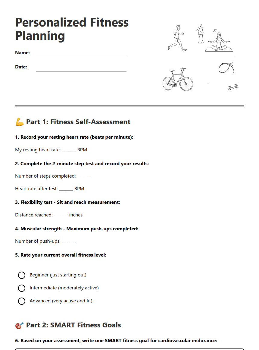 Personalized Fitness Planning worksheet preview