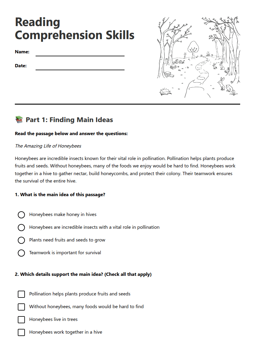 Reading Comprehension Skills worksheet preview
