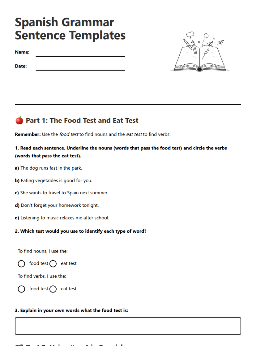 Spanish Grammar Sentence Templates