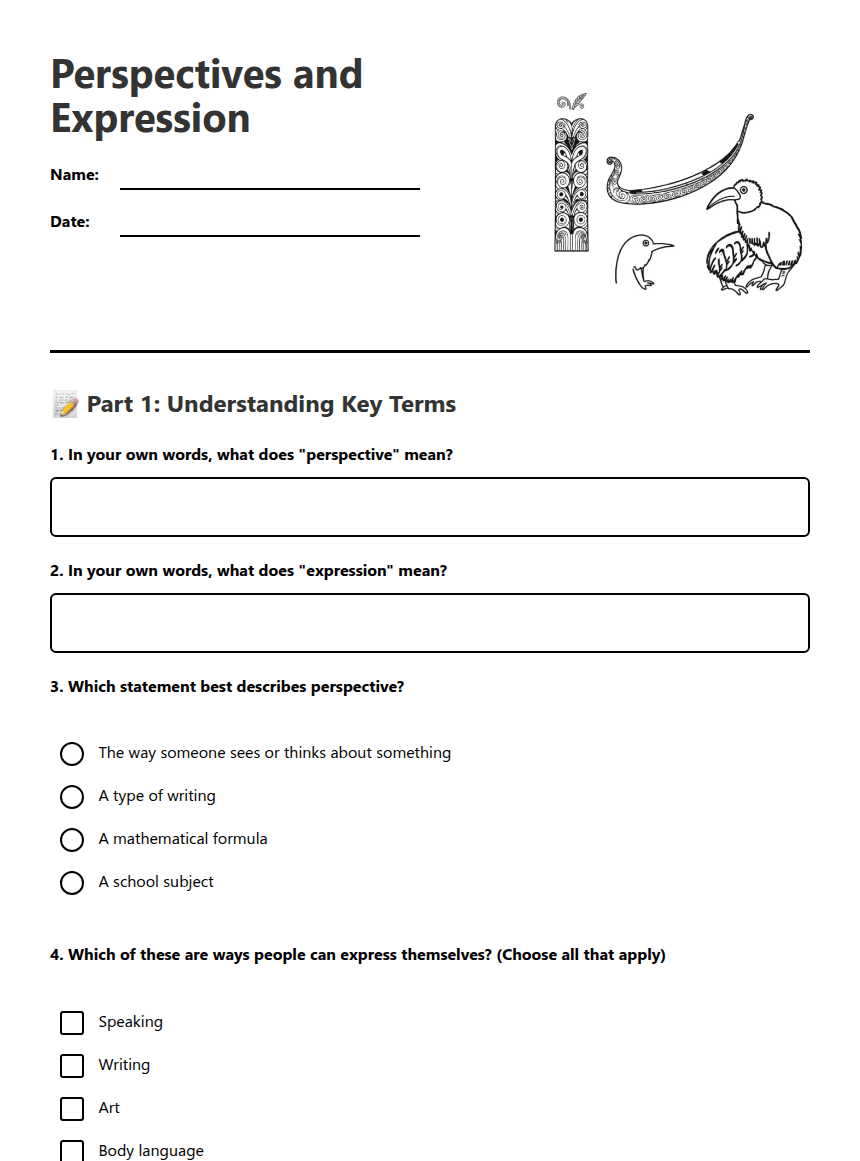 Perspectives and Expression worksheet preview
