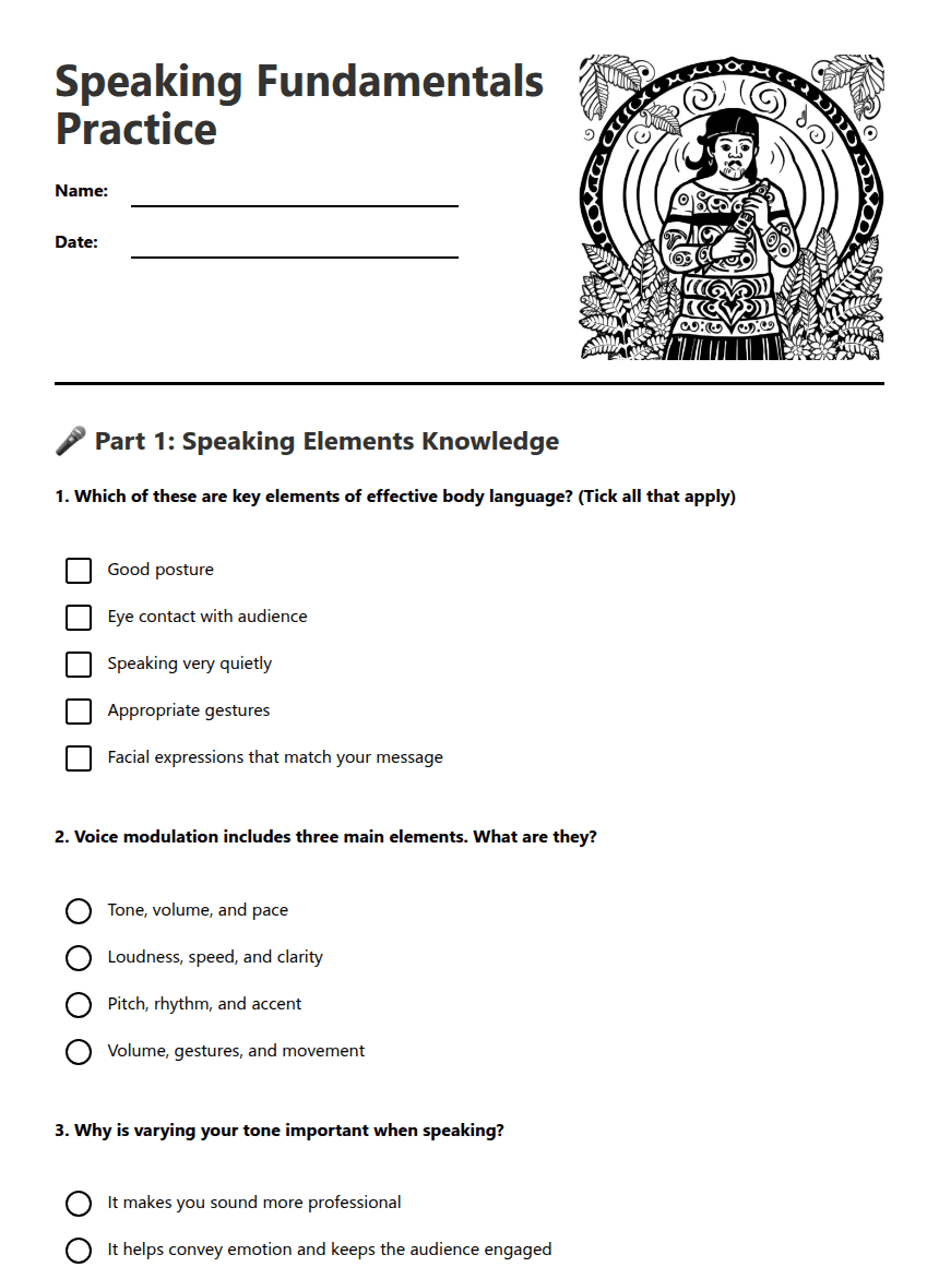 Speaking Fundamentals Practice worksheet preview
