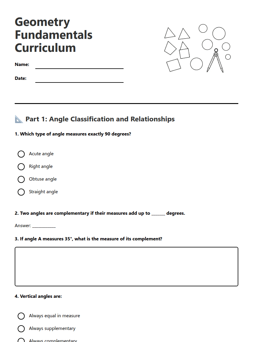 Geometry Fundamentals Curriculum worksheet preview