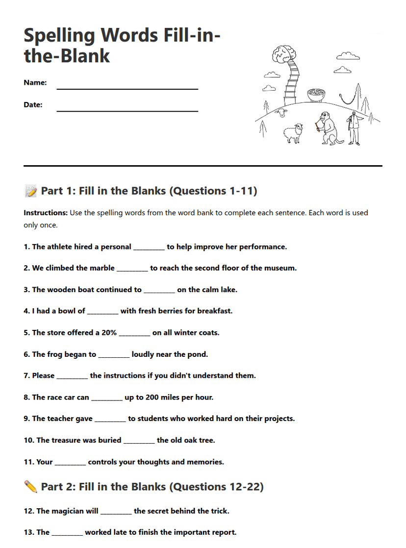Spelling Words Fill-in-the-Blank