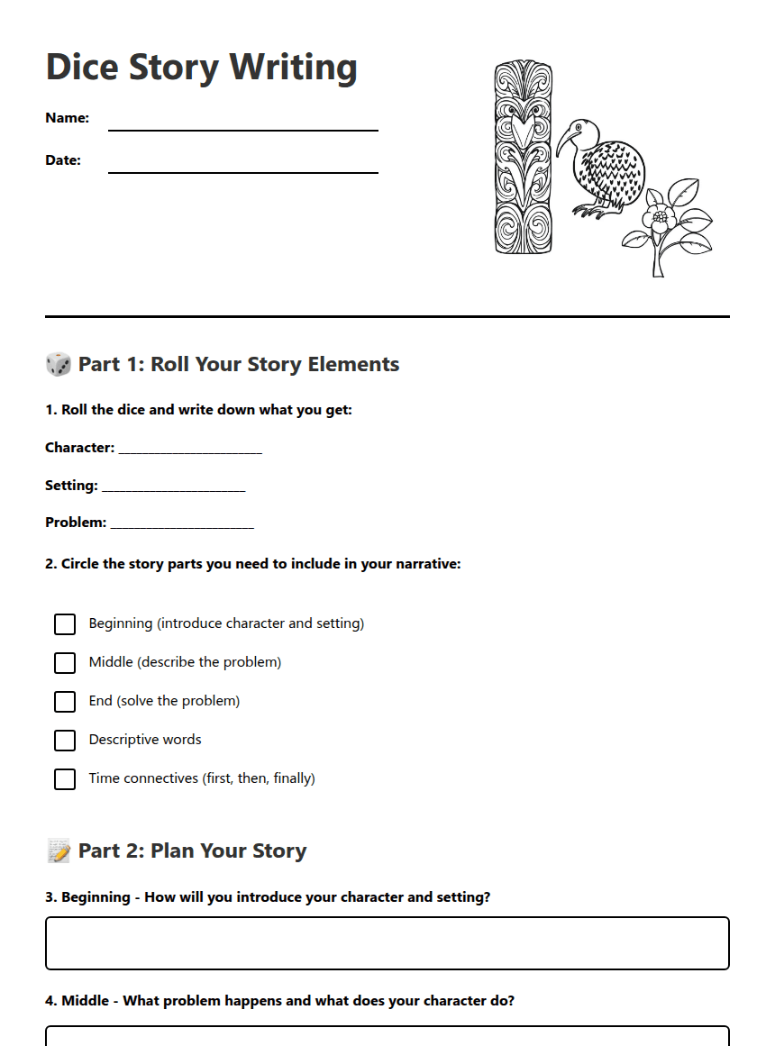 Dice Story Writing worksheet preview