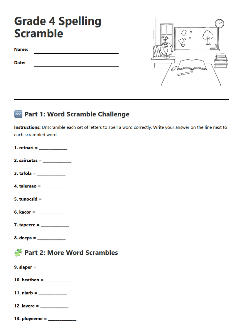 Grade 4 Spelling Scramble