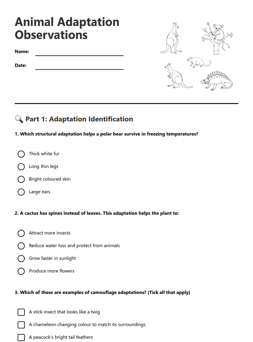 Animal Adaptation Observations