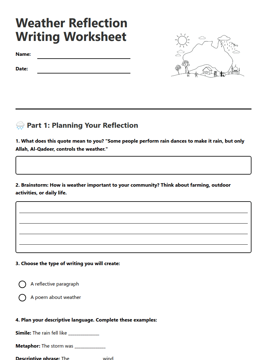 Weather Reflection Writing Worksheet worksheet preview