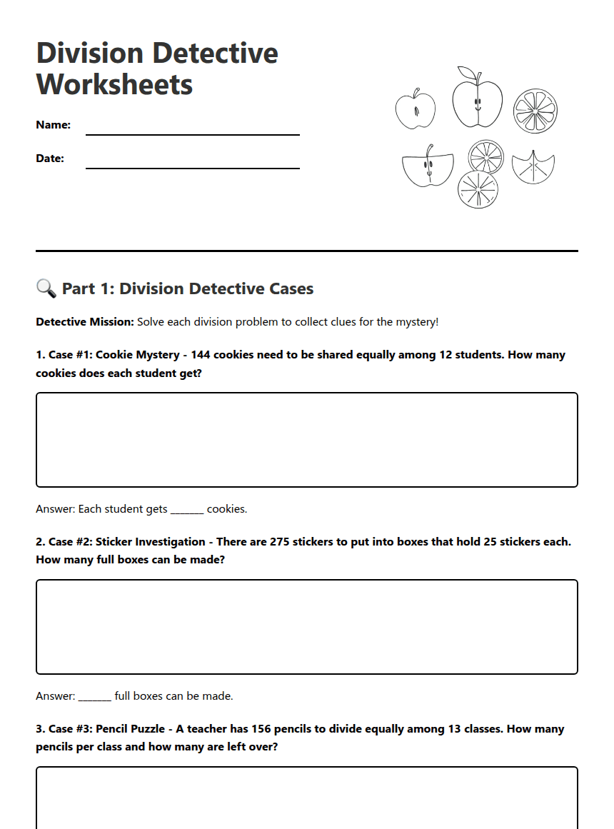 Division Detective Worksheets worksheet preview