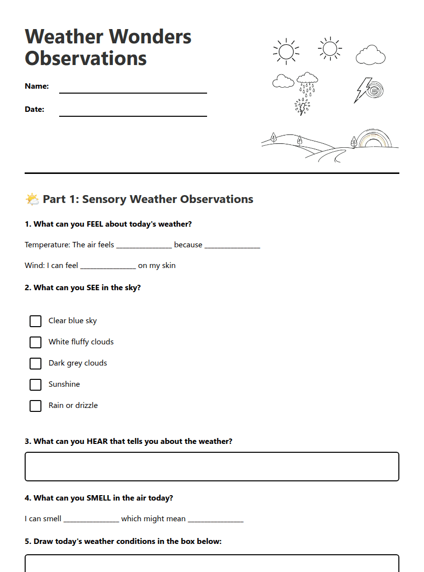 Weather Wonders Observations worksheet preview